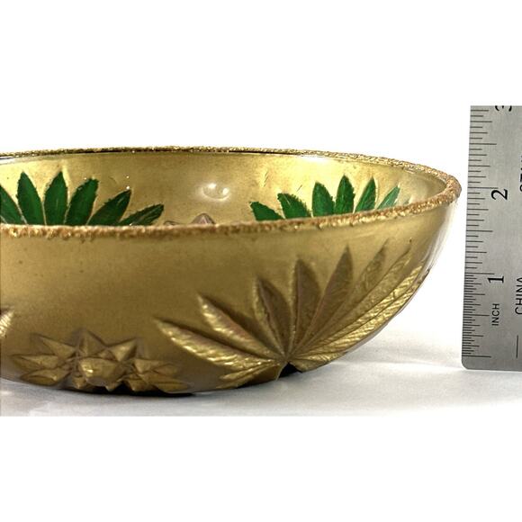 Signed Art Glass Bowl Alice P. Vickory 1993 Hand Painted Gold Jeweled 7” - Picture 4 of 6